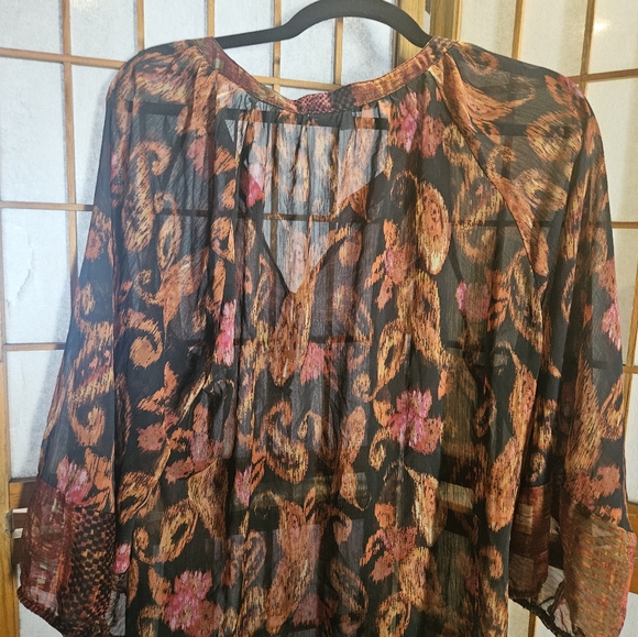 Figueroa & Flower Black Burnt Orange Blouse Size XL - Picture 2 of 3